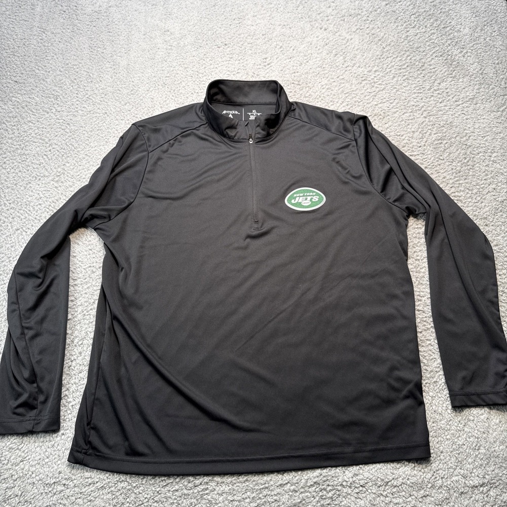 Antigua New York Jets Pullover Mens XL Black Solid 1/4 Zip Performance Shirt